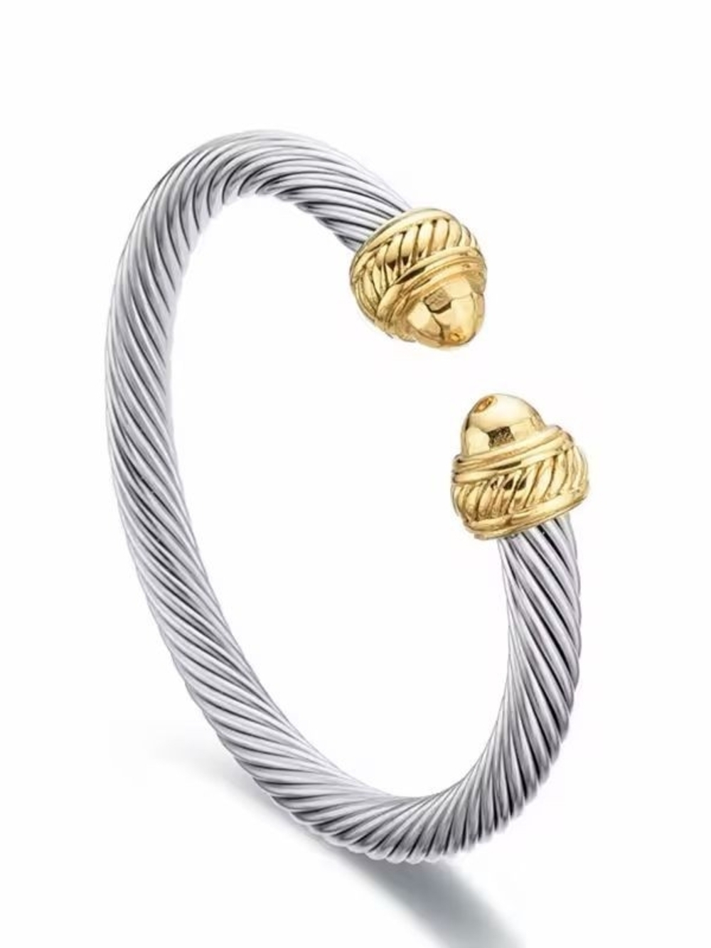 Two-Tone Cable Open Cuff Bracelet — Silver and Gold